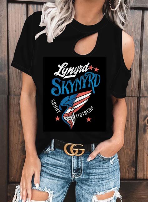 Womens 4th Of July T Shirts American Flag Independence Day Print Cold Shoulder T Shirt