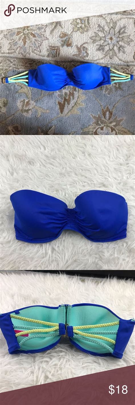 Victoria Secret Blue Bandeau Bikini Swim Top Dd Blue Bandeau Bikini