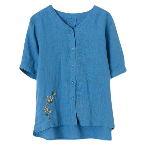 Luxalzxs Summer Linen Shirts For Women Casual Loose Fashion Short