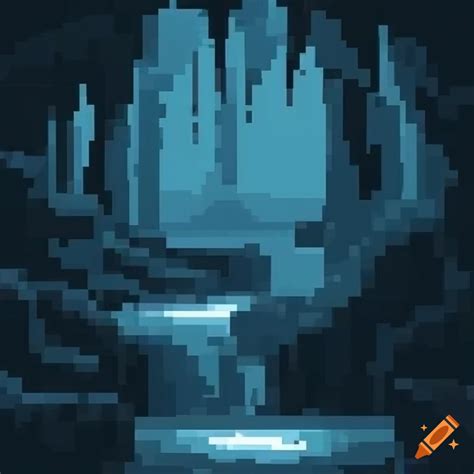 Pixel Art Water Fall In A Dark Cave Side View