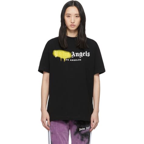 Palm Angels Black And Yellow Los Angeles Sprayed T Shirt Palm Angels