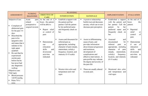 Nursing Care Plan Cholecystitis Acute Pain Assessment Nursing