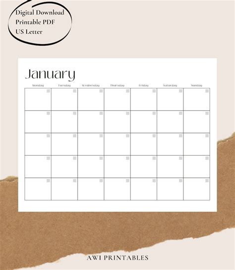 Blank 12 Month Calendar Printable PDF Instant Download | Etsy