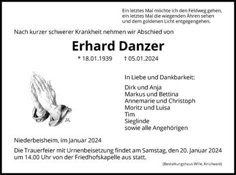 Traueranzeigen Von Erhard Danzer Trauer Hna De