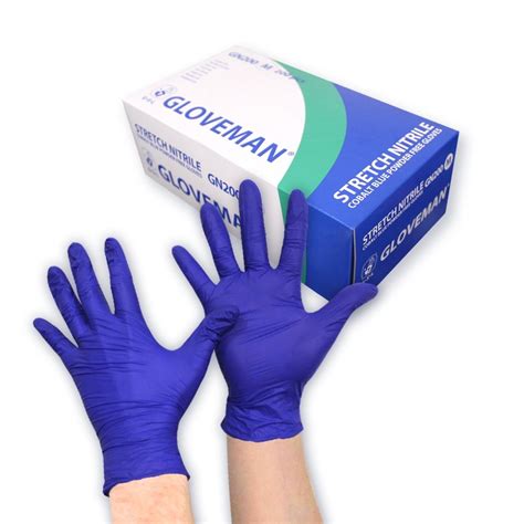 Gloveman Cobalt Blue Stretch Nitrile Powder Free Gloves 200pcs Sizes XS