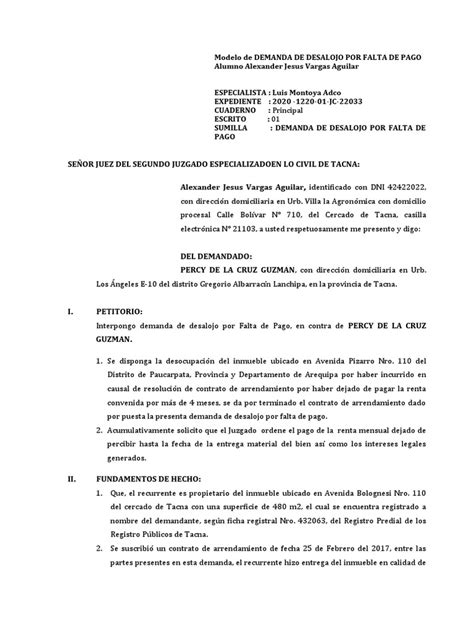 Desalojo Por Falta De Pago Pdf Derecho Y Economía Consentimiento