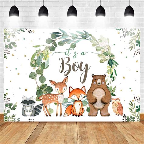 Mocsicka Woodland Baby Shower Backdrop It S A Boy Greenery Wreath Fox