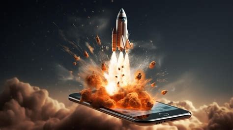 Premium AI Image | rocket launch from smartphone startup concept