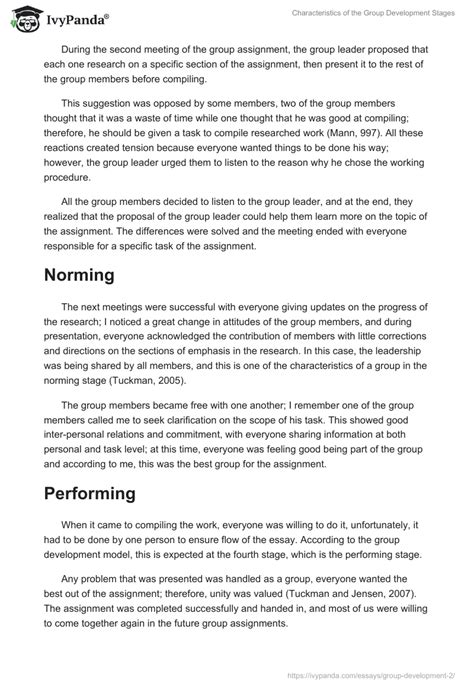 Characteristics Of The Group Development Stages Words Essay Example