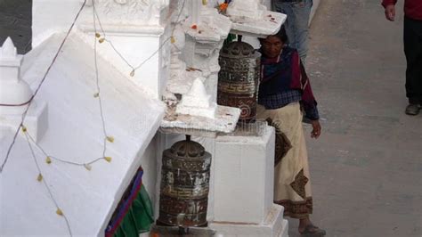 Nepal November People Walking Around Boudhanath Temple In