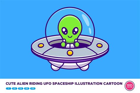 Cute Alien Riding UFO Spaceship Cartoon Graphic by catalyststuff ...