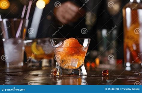 Professional Alcoholic Cocktail With Ice Cubes For Stock Illustration