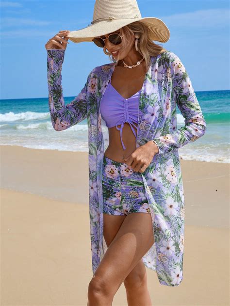 SHEIN Swim Vcay Bañador bikini con estampado floral con cordón con