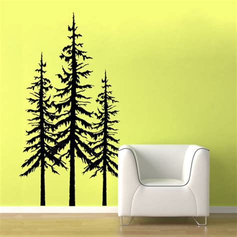 Tree Wall Decal Pine Tree Decal Large Set Of Three Woodland Theme