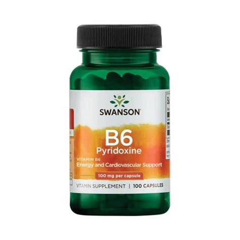 Vitamin B 6 Pyridoxine 100mg Swanson 100 Capsule B6 Piridoxina