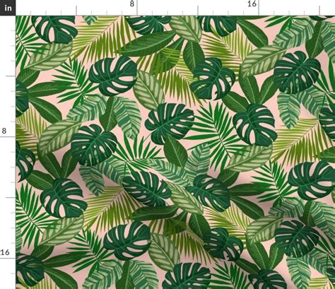 Tropical Foliage Pink Fabric Spoonflower