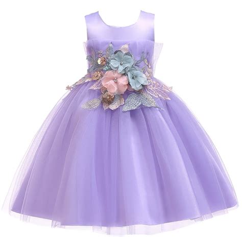 Children Dress Baby Girl Purple Wedding Princess Tutu Dress Flower Girl