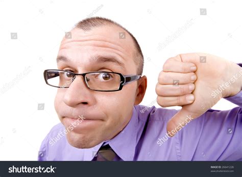 Portrait Businessman Pointing His Thumb Down Stock Photo