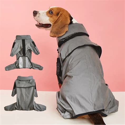 Pet Dog Raincoat Animal Waterproof Zipper Clothes Reflective Hooded