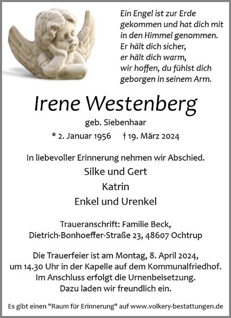 Gedenkseite für Irene Westenberg Volkery Bestattungen