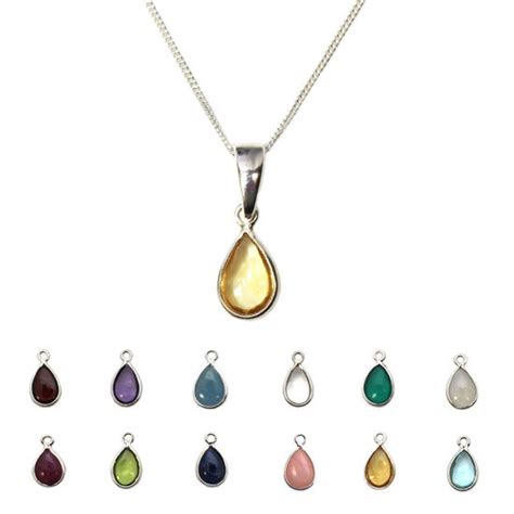 Wholesale Sterling Silver Natural Teardrop Gemstone Birthstone Necklace