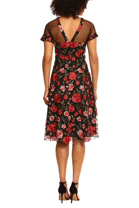 Embroidered Floral Dress Illusion Neckline Dress Maggy London Wholesale