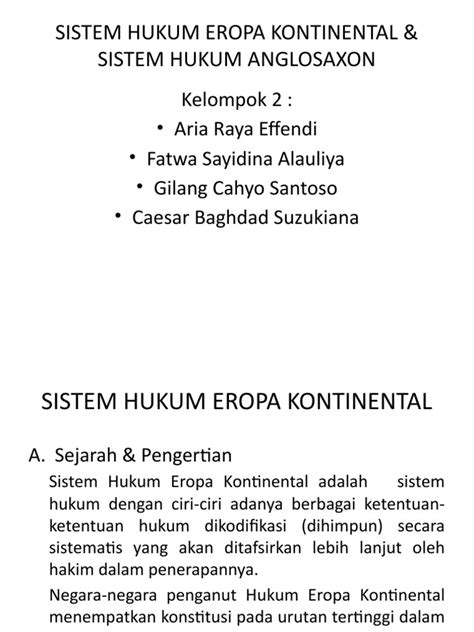 Sistem Hukum Eropa Kontinental And Sistem Hukum Anglosaxion Pdf