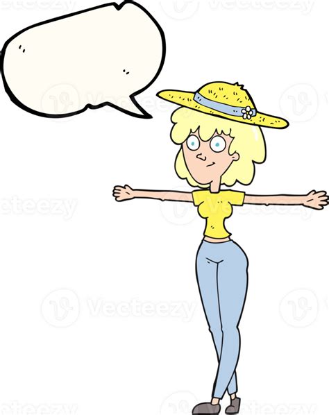 Drawn Speech Bubble Cartoon Woman Spreading Arms 45074833 Png