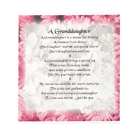 Granddaughter Poem Pink Floral Design Notepad Zazzle