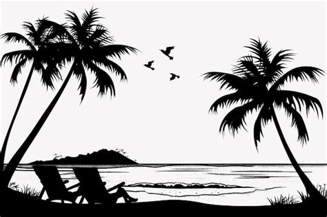 Tropical beach silhouette scene | Premium AI-generated vector