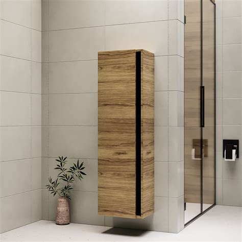 Grade A1 Wood Effect Wall Mounted Tall Bathroom Cabinet 420mm Roxbi Better Bathrooms