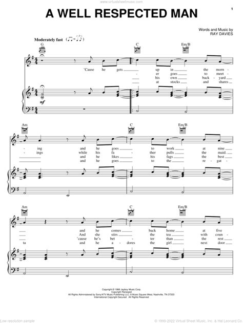 A Well Respected Man Sheet Music For Voice Piano Or Guitar Pdf