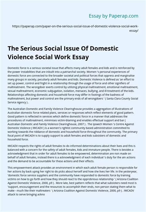 The Serious Social Issue Of Domestic Violence Social Work Essay Free Essay Example