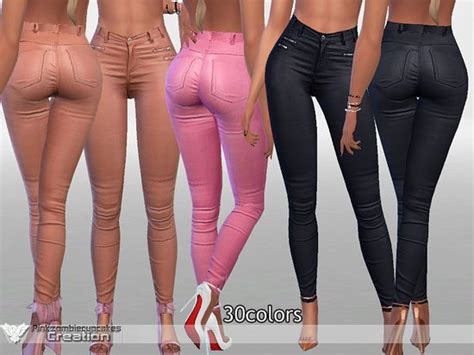 Pinkzombiecupcakes Nude Leather Jeans Женские наряды Кожаные джинсы Симс