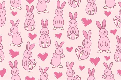 Pink Bunnies And Hearts Seamless Pattern Repeating Rabbits In