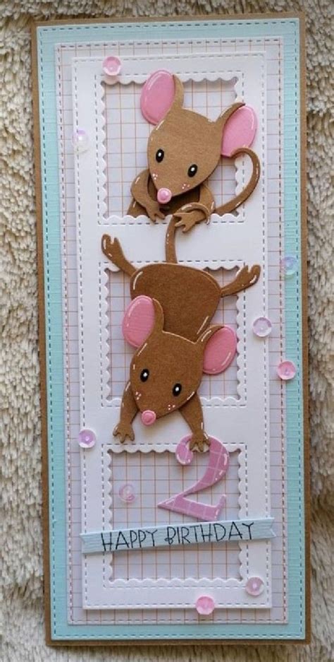 A Handmade Card With Two Mice On The Front And One Mouse On The Back