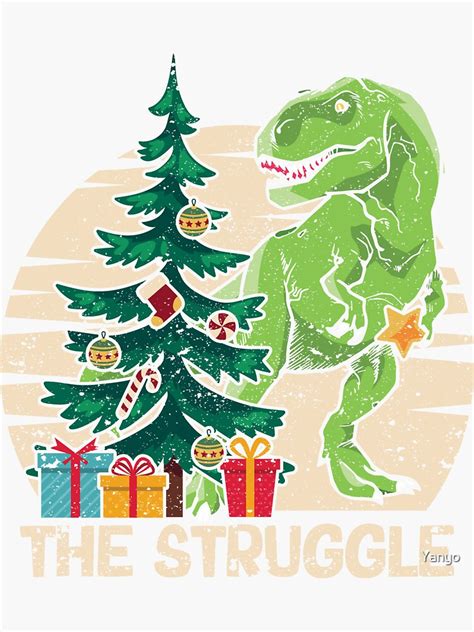 Xmas Pj Trex Dino Funny Christmas Tree Dinosaur Sticker For Sale By