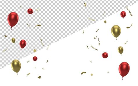 Premium Psd 3d Red Gold Christmas Ornaments And Balloons With Confetti