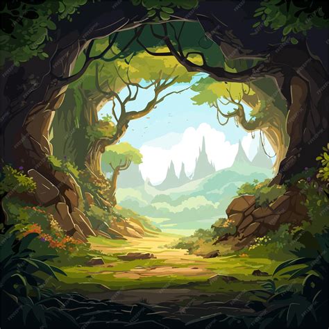 Premium Vector | A cartoon style illustration of a forest with a path ...