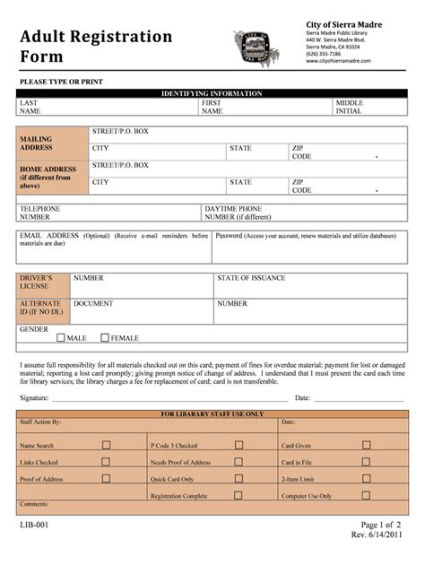 Adult Registration Form City Of Sierra Madre Fill Out And Sign Printable Pdf Template