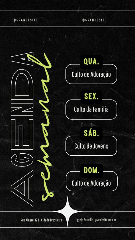 Instagram Story Agenda Semanal Igreja Moderno Verde E Branco Church