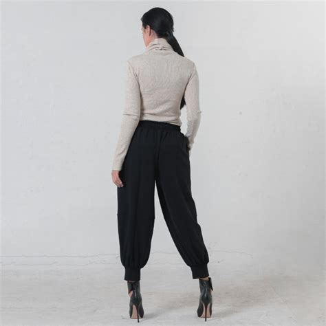 Elastic Waist Harem Pants In Black Metamorphoza Wolf Badger