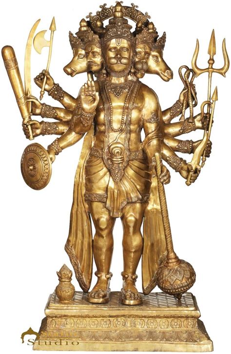 Brass Large Size Five Headed Panchmukhi Hanuman Idol Home Temple Statue