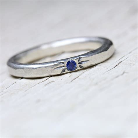 Blue Sapphire Wedding Band Delicate Silver Oxidized Engraving - Etsy