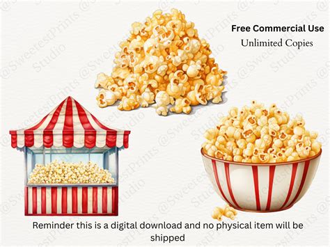 Watercolor Popcorn Digital Clipart, Movie Night Snacks Illustrations ...