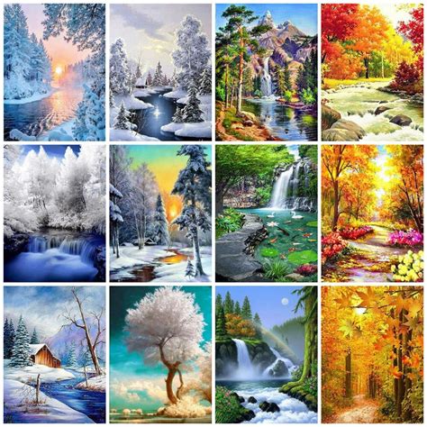 Huacan Full Square Diamond Painting Cross Stitch Landscape 5d Diy