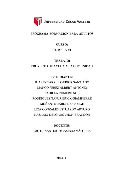 Proyecto DE Ayuda A LA Comunidad Grupo A PROGRAMA FORMACION PARA