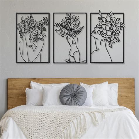 Amazon CHENGU 3 Pieces Metal Minimalist Abstract Woman Wall Art