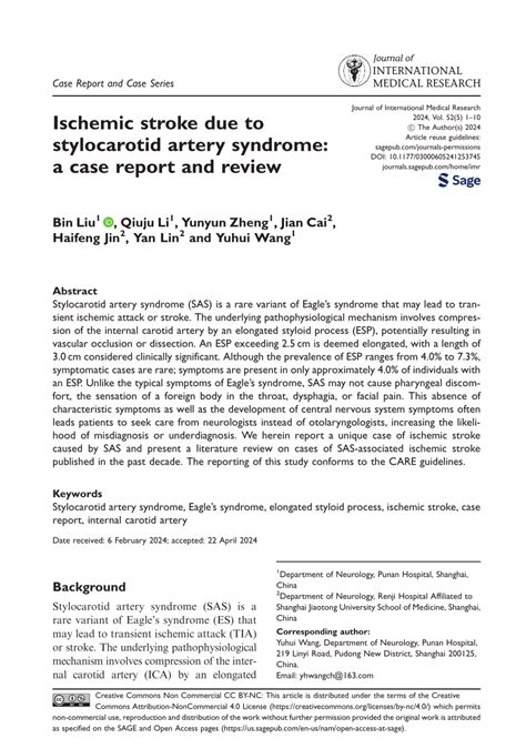 Pdf Ischemic Stroke Due To Stylocarotid Artery Syndrome A Case