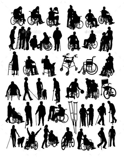 Silhouettes Of People And Wheelchairs In Different Poses People